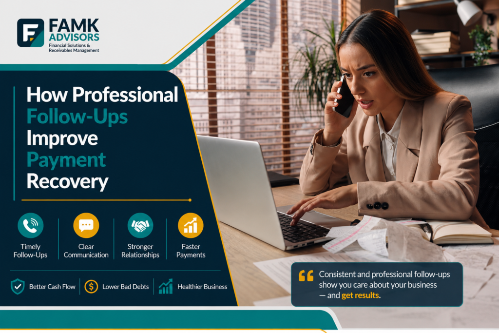 Accounts receivable specialist making a professional payment follow-up call to recover overdue invoices and improve business cash flow.