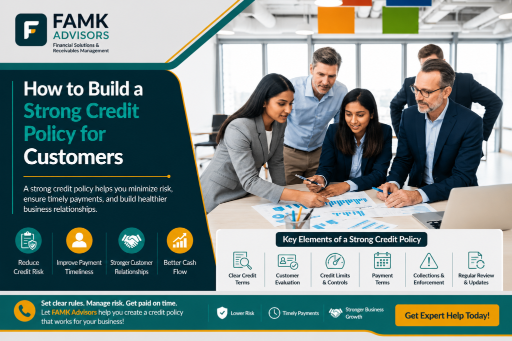 Business finance team developing a customer credit policy to reduce payment risk and prevent bad debt.