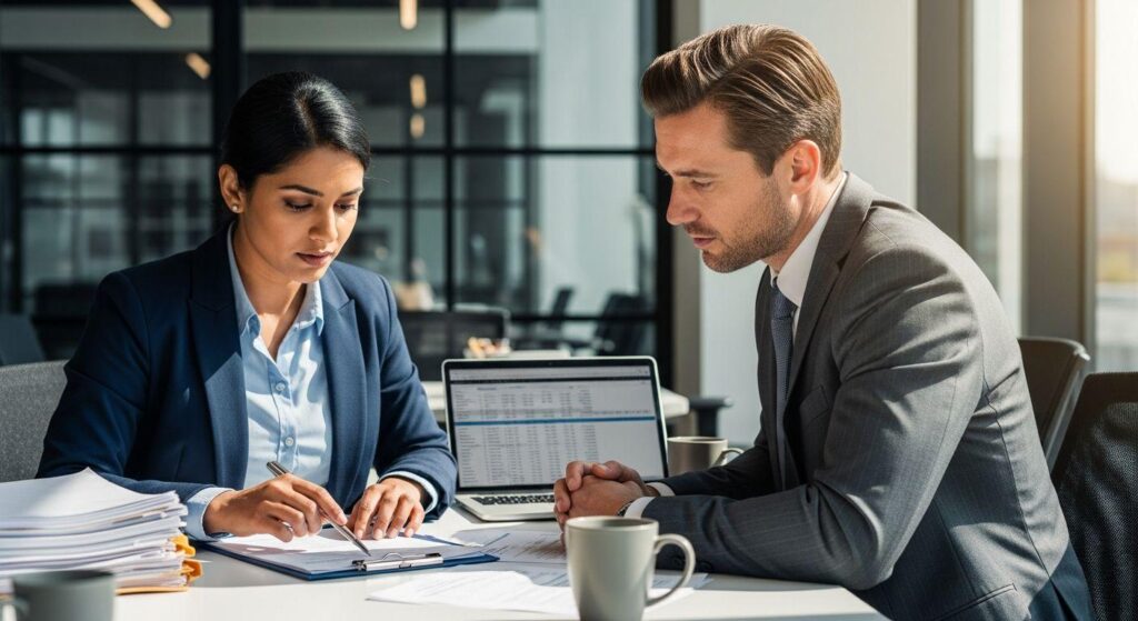 Business owner consulting a financial expert to improve payment recovery and resolve customer payment disputes in Pakistan.
